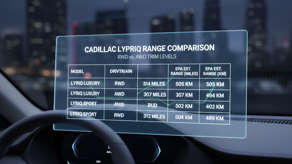 Do the driving modes in cadillac lyriq offer different ranges or battery usages