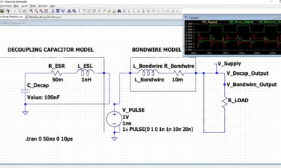 Use ltspice to model decap and bondwire inductance