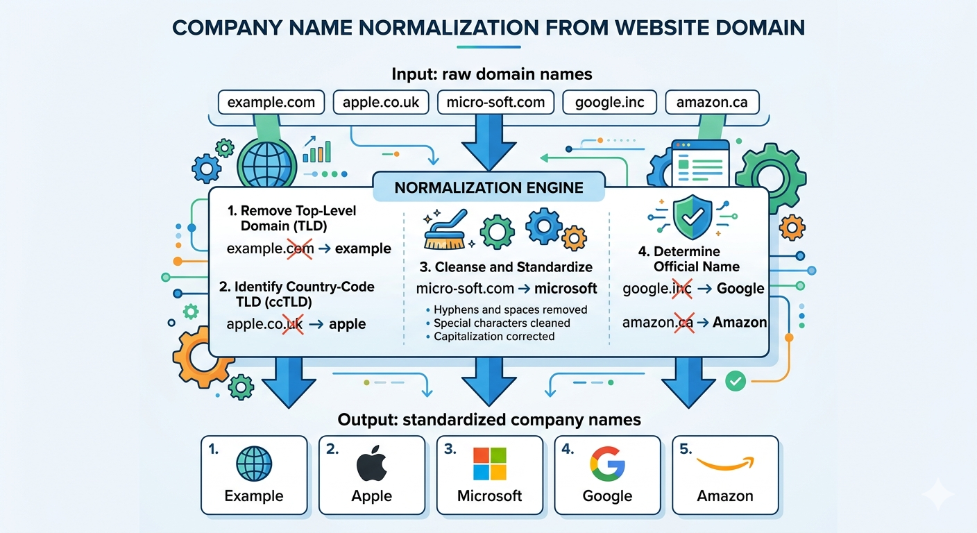 Company name normalization from website domain