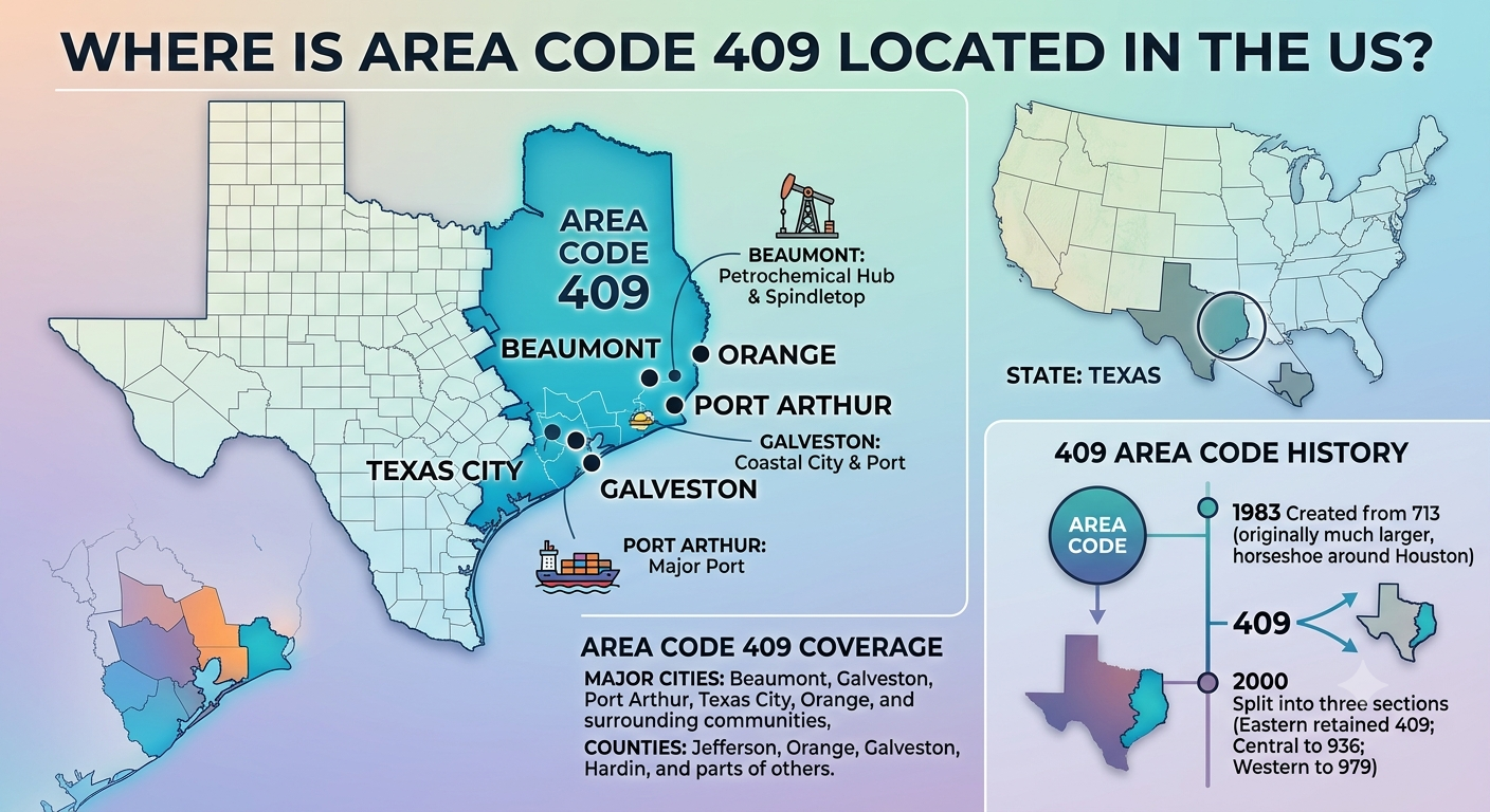 Where is area code 409 located in the us